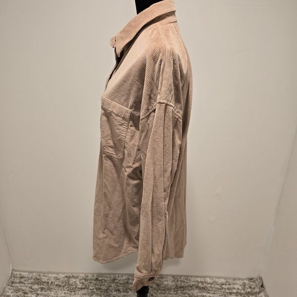 Aritzia Babaton Corduroy Shacket Shirt Women Medium Tan Oversized Minimalist - Picture 6 of 11